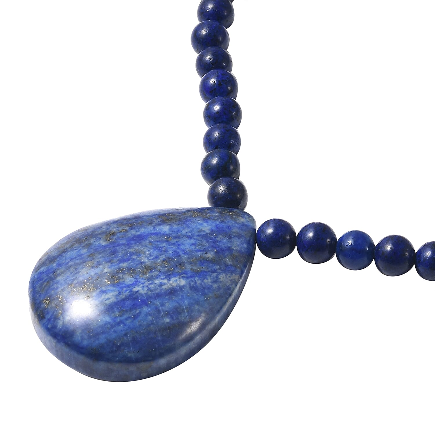 Lapis Lazuli 220.50 ctw Necklace in Sterling Silver, Lapis Lazuli Teardrop Pendant Beaded Necklace 18 Inches