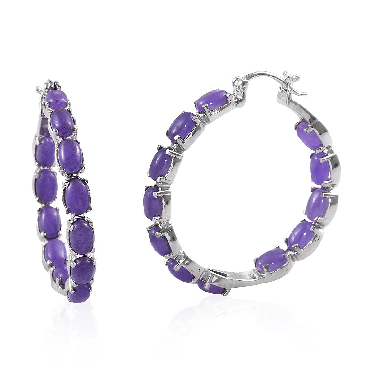Purple Jade (D) Inside Out Hoop Earrings in Stainless Steel 15.30 ctw