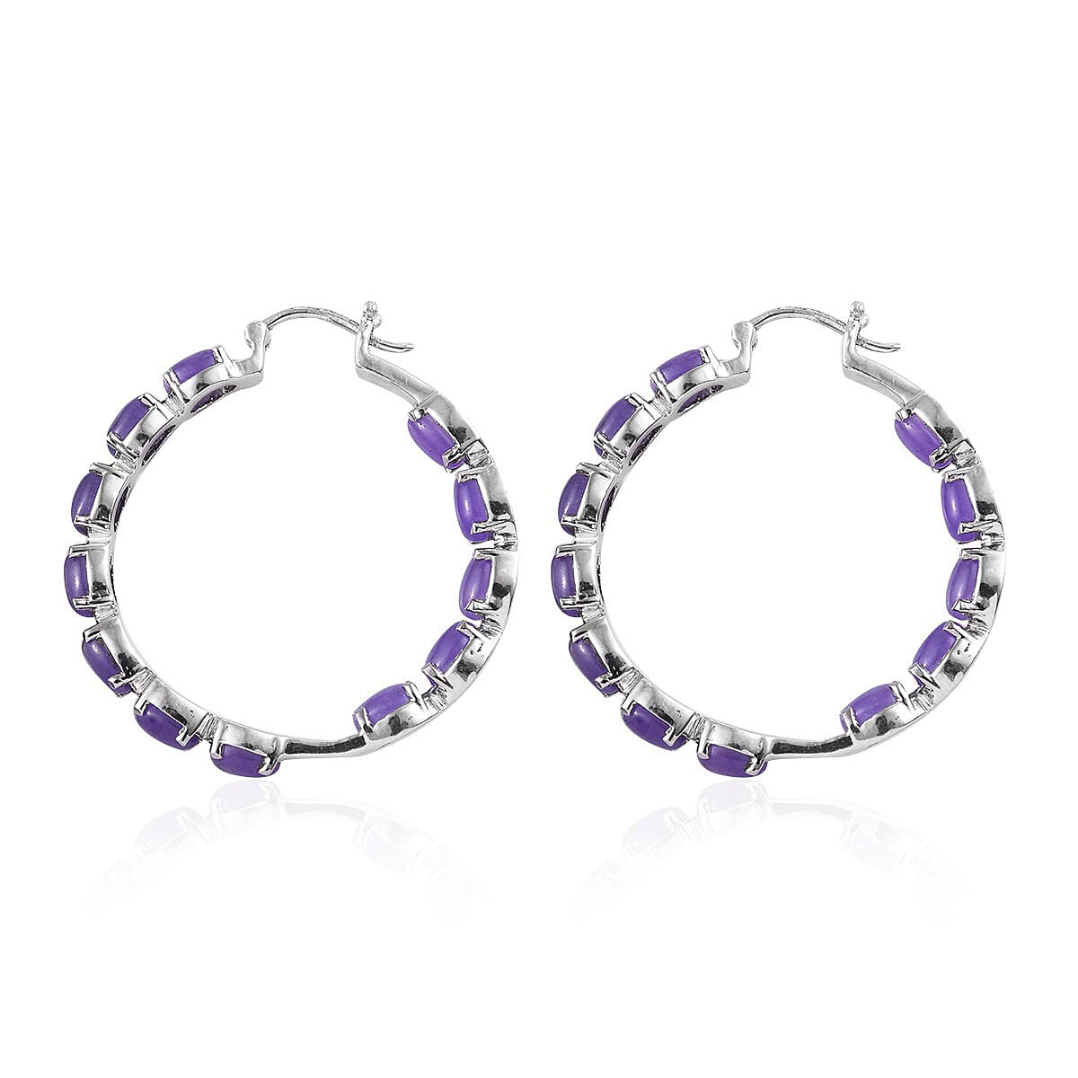Purple Jade (D) Inside Out Hoop Earrings in Stainless Steel 15.30 ctw