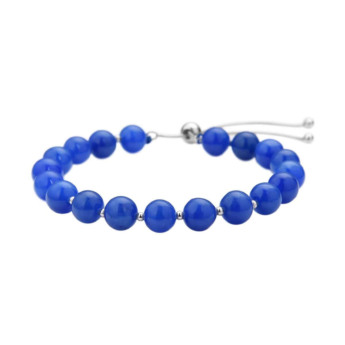 Blue Jade (D) Bead Bracelet| Silver Bolo Bracelet| Anniversary Gifts For Her 70.00 ctw image number 0