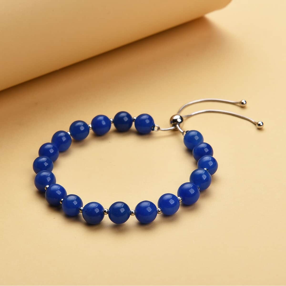 Blue Jade (D) Bead Bracelet| Silver Bolo Bracelet| Anniversary Gifts For Her 70.00 ctw image number 1