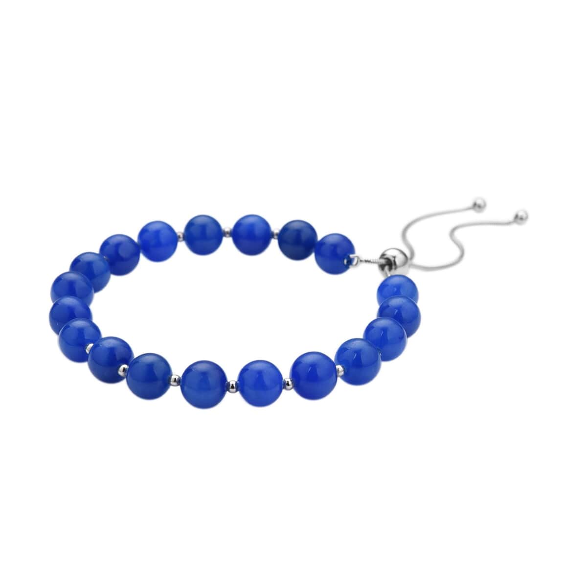 Blue Jade (D) Bead Bracelet| Silver Bolo Bracelet| Anniversary Gifts For Her 70.00 ctw image number 2