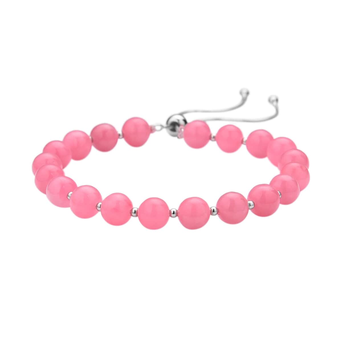 Pink Jade (D) Bead Bracelet| Silver Bolo Bracelet| Anniversary Gifts For Her 70.00 ctw image number 0