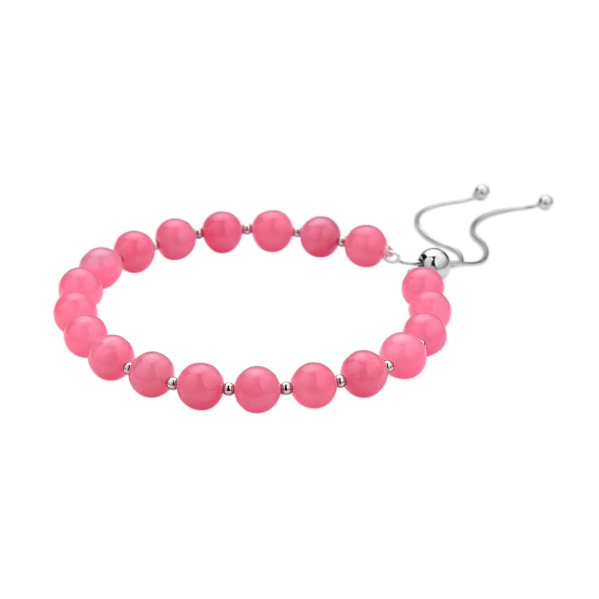 Pink Jade (D) Bead Bracelet| Silver Bolo Bracelet| Anniversary Gifts For Her 70.00 ctw image number 2