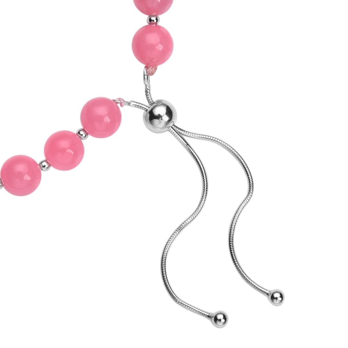 Pink Jade (D) Bead Bracelet| Silver Bolo Bracelet| Anniversary Gifts For Her 70.00 ctw image number 4