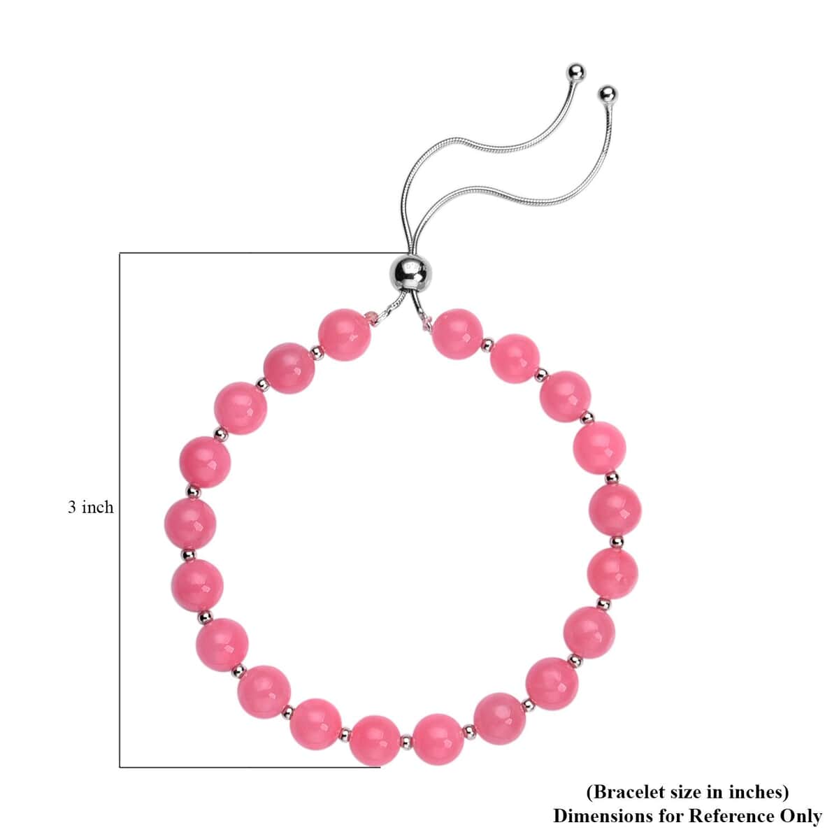 Pink Jade (D) Bead Bracelet| Silver Bolo Bracelet| Anniversary Gifts For Her 70.00 ctw image number 5