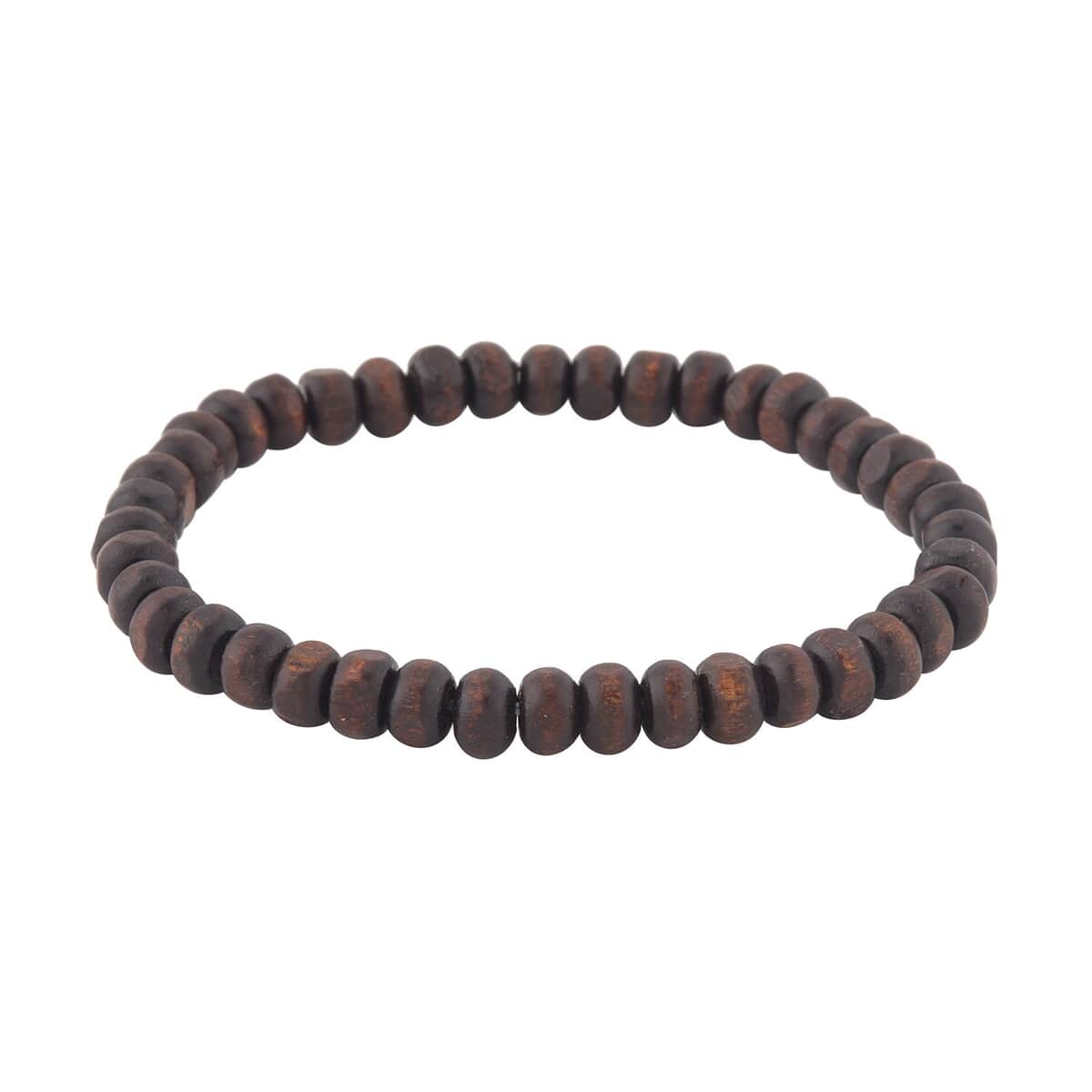 Set of 5 Picture Jasper, Wooden Beaded Black Faux Leather, Wax Men's Bracelets (6-9In) 144.50 ctw image number 2