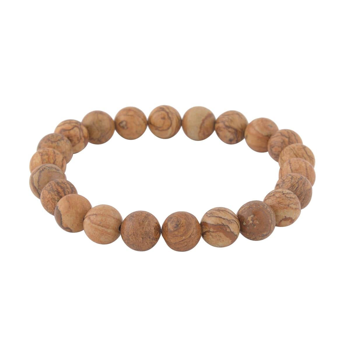 Set of 5 Picture Jasper, Wooden Beaded Black Faux Leather, Wax Men's Bracelets (6-9In) 144.50 ctw image number 3