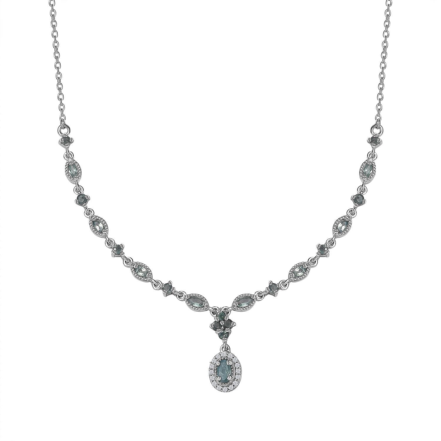 D'Joy Narsipatnam Alexandrite and White Zircon Necklace 18-20 Inches in Platinum Over Sterling Silver 1.75 ctw