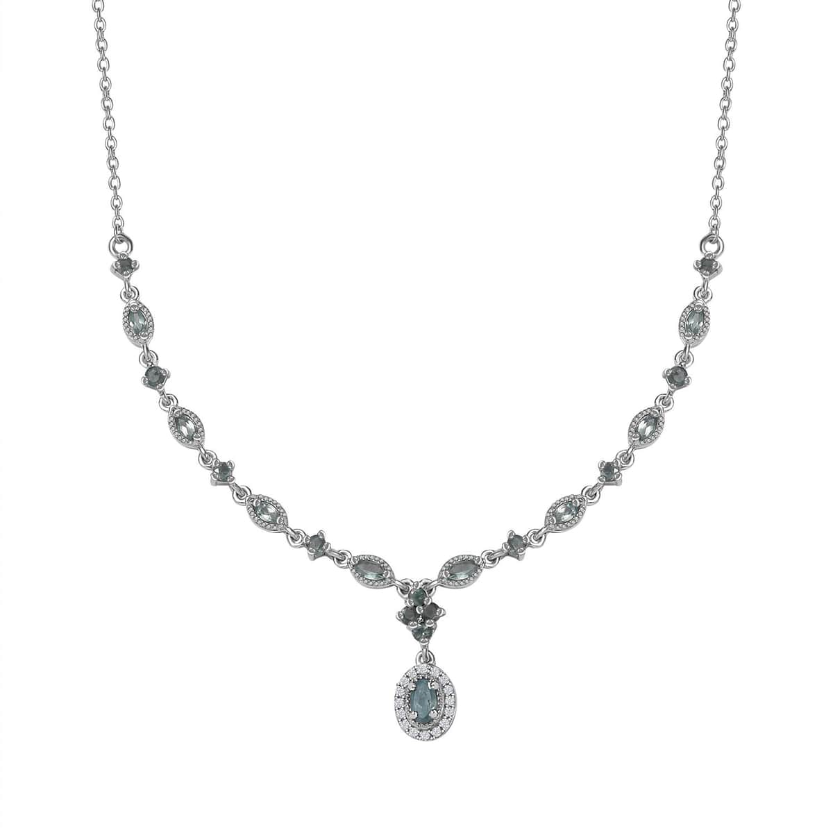Narsipatnam Alexandrite and White Zircon Necklace 18-20 Inches in Platinum Over Sterling Silver 1.75 ctw image number 0