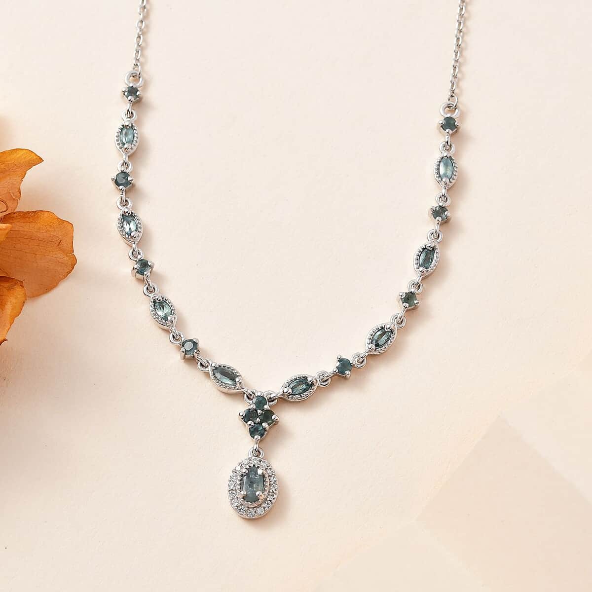 Narsipatnam Alexandrite and White Zircon Necklace 18-20 Inches in Platinum Over Sterling Silver 1.75 ctw image number 1