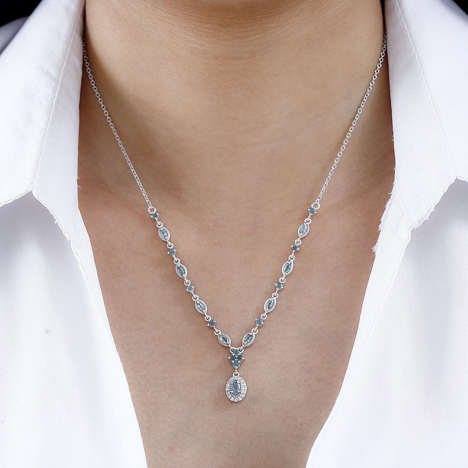 D'Joy Narsipatnam Alexandrite and White Zircon Necklace 18-20 Inches in Platinum Over Sterling Silver 1.75 ctw