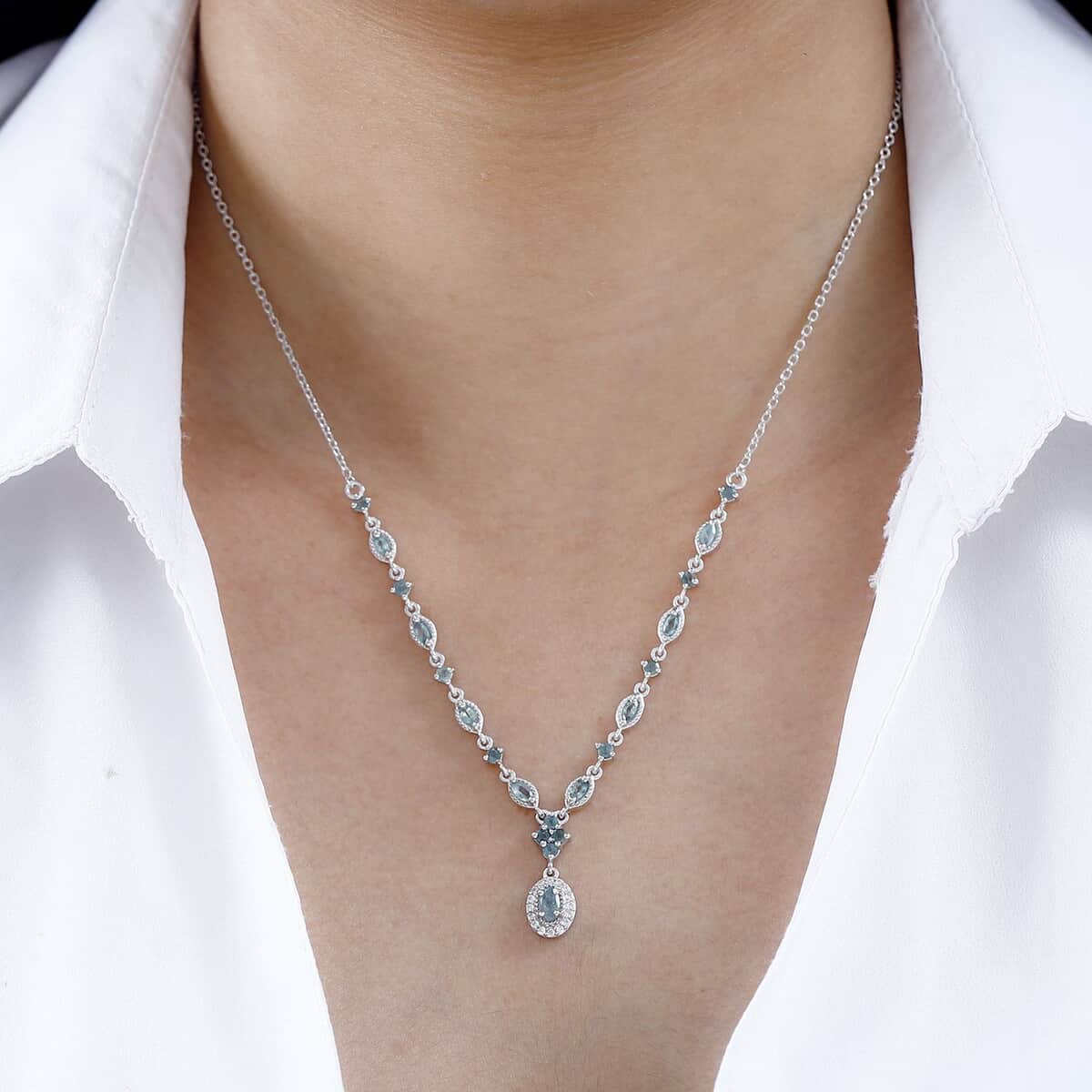Narsipatnam Alexandrite and White Zircon Necklace 18-20 Inches in Platinum Over Sterling Silver 1.75 ctw image number 2