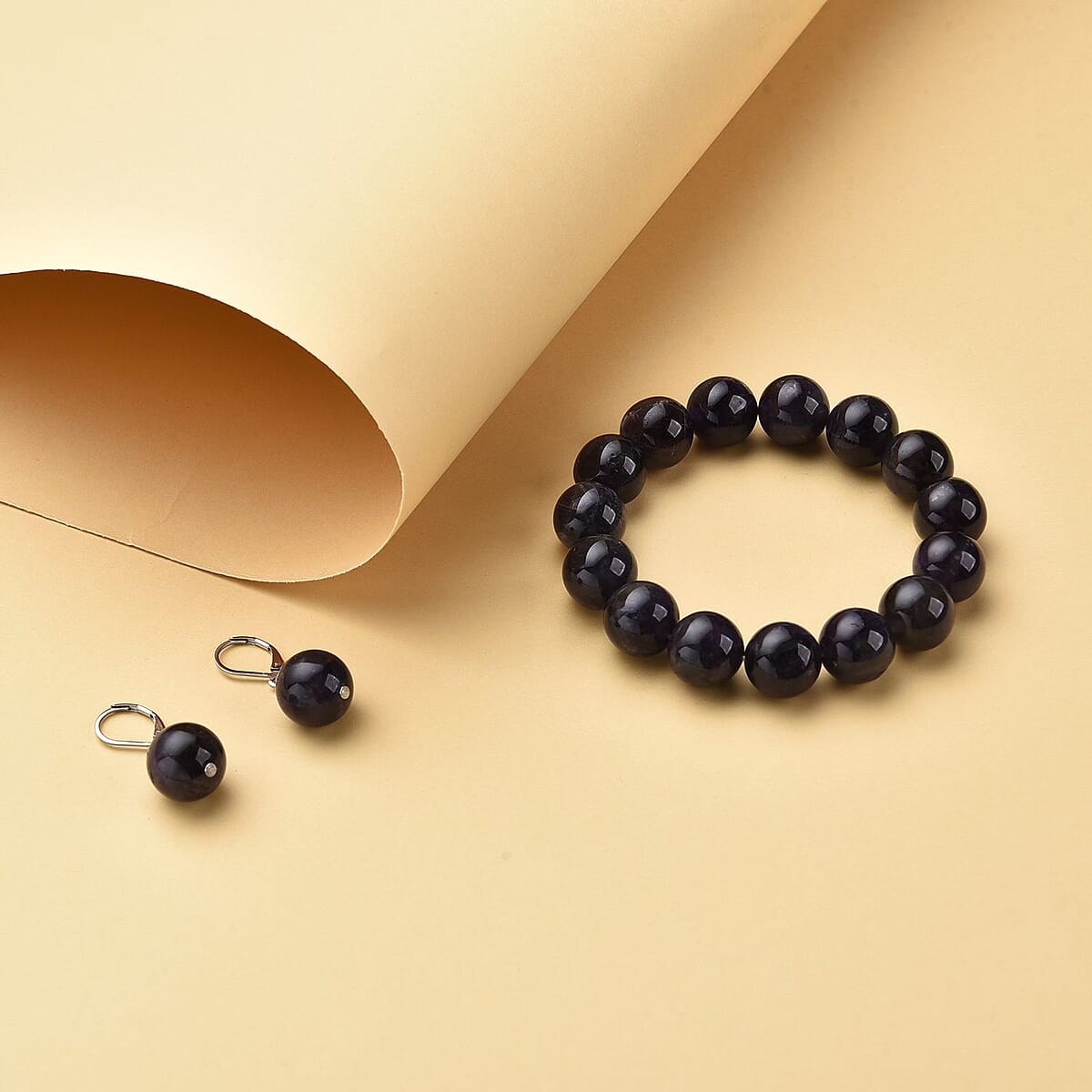 Amethyst Lever Back Earrings and Beaded Stretch Bracelet in Stainless Steel 323.50 ctw image number 1