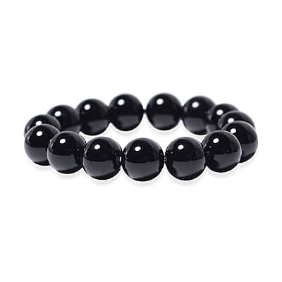 Enhanced Black Agate Lever Back Earrings and Beaded Stretch Bracelet in Stainless Steel 296.00 ctw