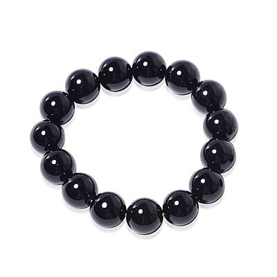 Enhanced Black Agate Lever Back Earrings and Beaded Stretch Bracelet in Stainless Steel 296.00 ctw