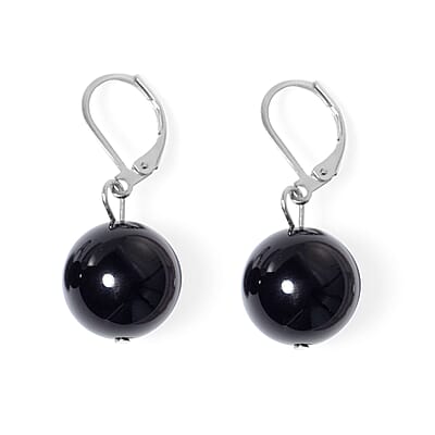 Enhanced Black Agate Lever Back Earrings and Beaded Stretch Bracelet in Stainless Steel 296.00 ctw