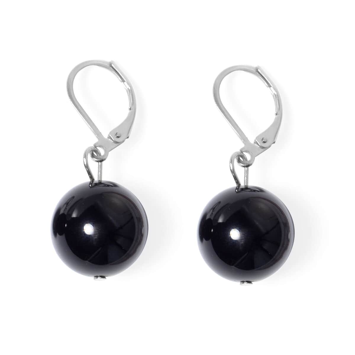 Enhanced Black Agate Lever Back Earrings and Beaded Stretch Bracelet in Stainless Steel 296.00 ctw image number 4