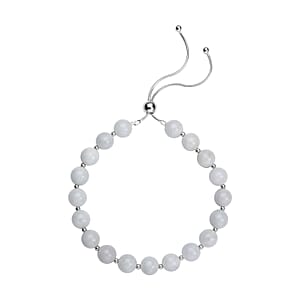 White Jade Beaded Bolo Bracelet in Sterling Silver 70.00 ctw