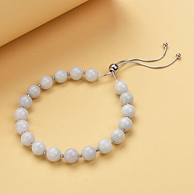 White Jade Beaded Bolo Bracelet in Sterling Silver 70.00 ctw
