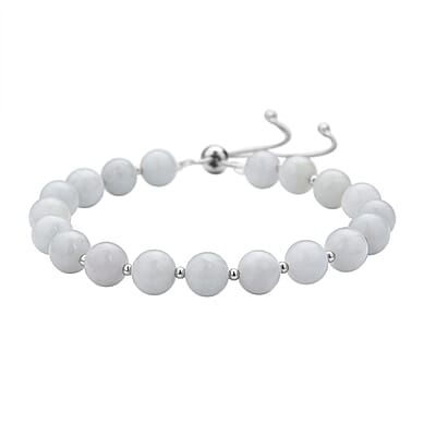 White Jade Beaded Bolo Bracelet in Sterling Silver 70.00 ctw