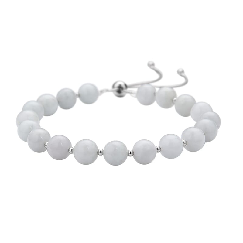 White Jade Beaded Bolo Bracelet in Sterling Silver 70.00 ctw