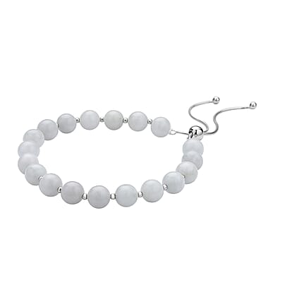 White Jade Beaded Bolo Bracelet in Sterling Silver 70.00 ctw