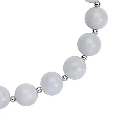 White Jade Beaded Bolo Bracelet in Sterling Silver 70.00 ctw