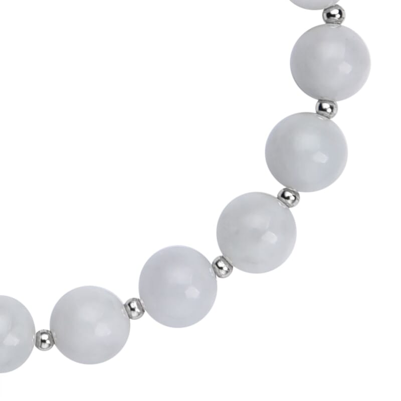 White Jade Beaded Bolo Bracelet in Sterling Silver 70.00 ctw