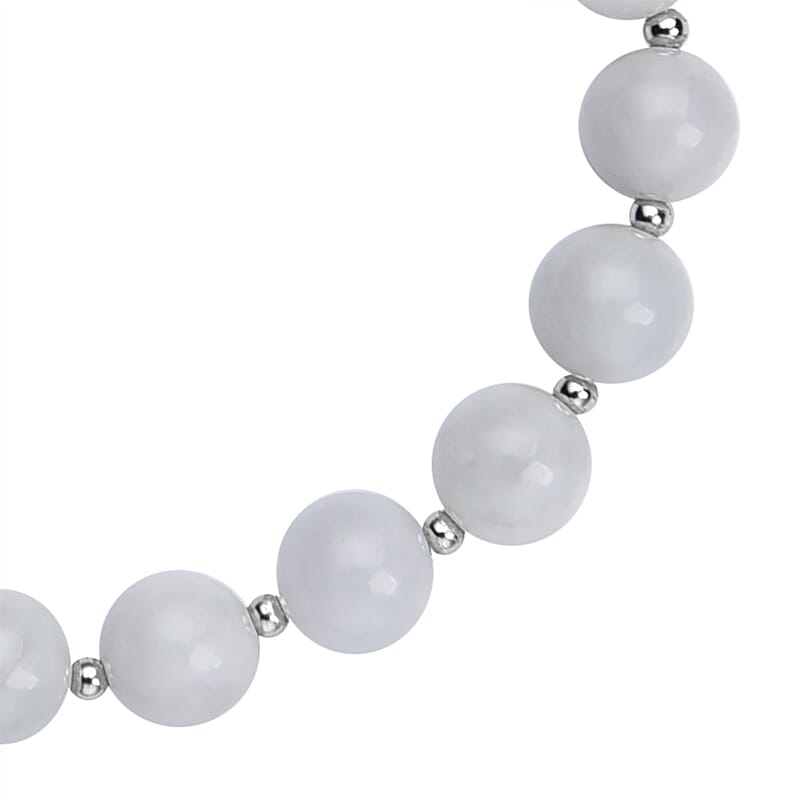 White Jade Beaded Bolo Bracelet in Sterling Silver 70.00 ctw