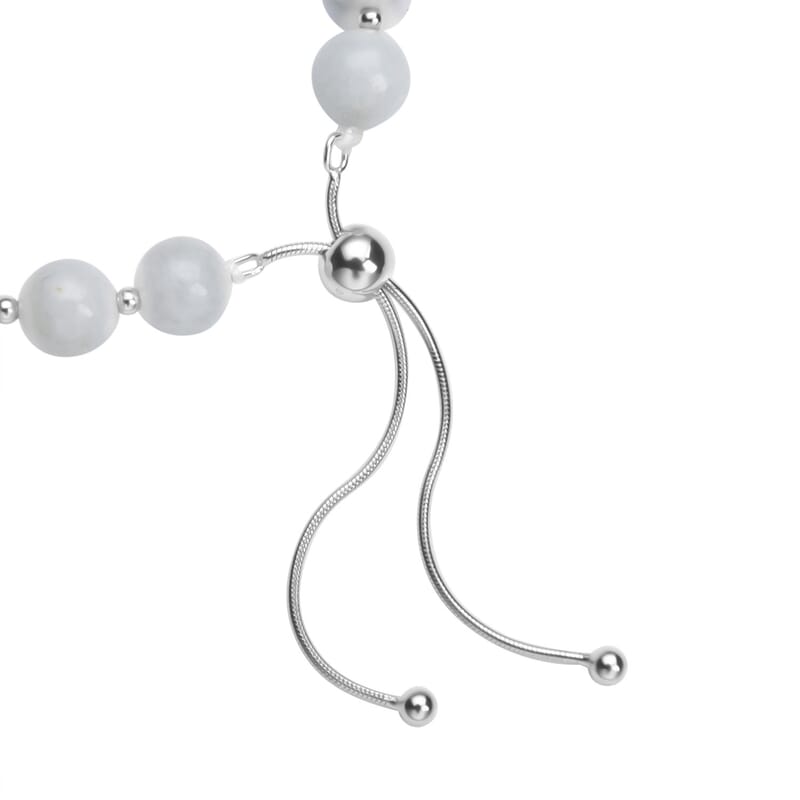 White Jade Beaded Bolo Bracelet in Sterling Silver 70.00 ctw