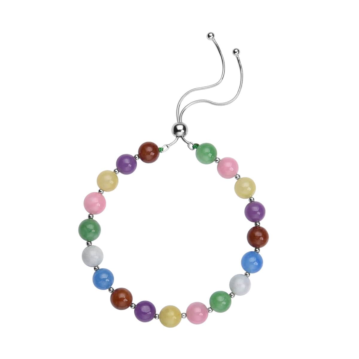 Multi Color Jade (D) Beaded Bolo Bracelet in Sterling Silver 70.00 ctw image number 0