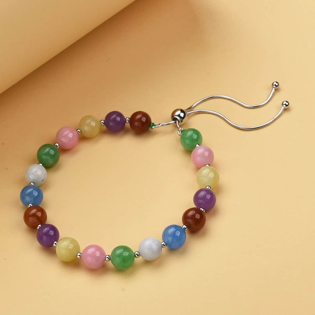 Multi Color Jade (D) Beaded Bolo Bracelet in Sterling Silver 70.00 ctw image number 1