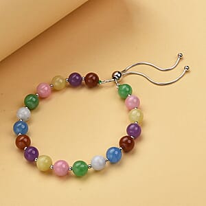 Multi Color Jade (D) Beaded Bolo Bracelet in Sterling Silver 70.00 ctw