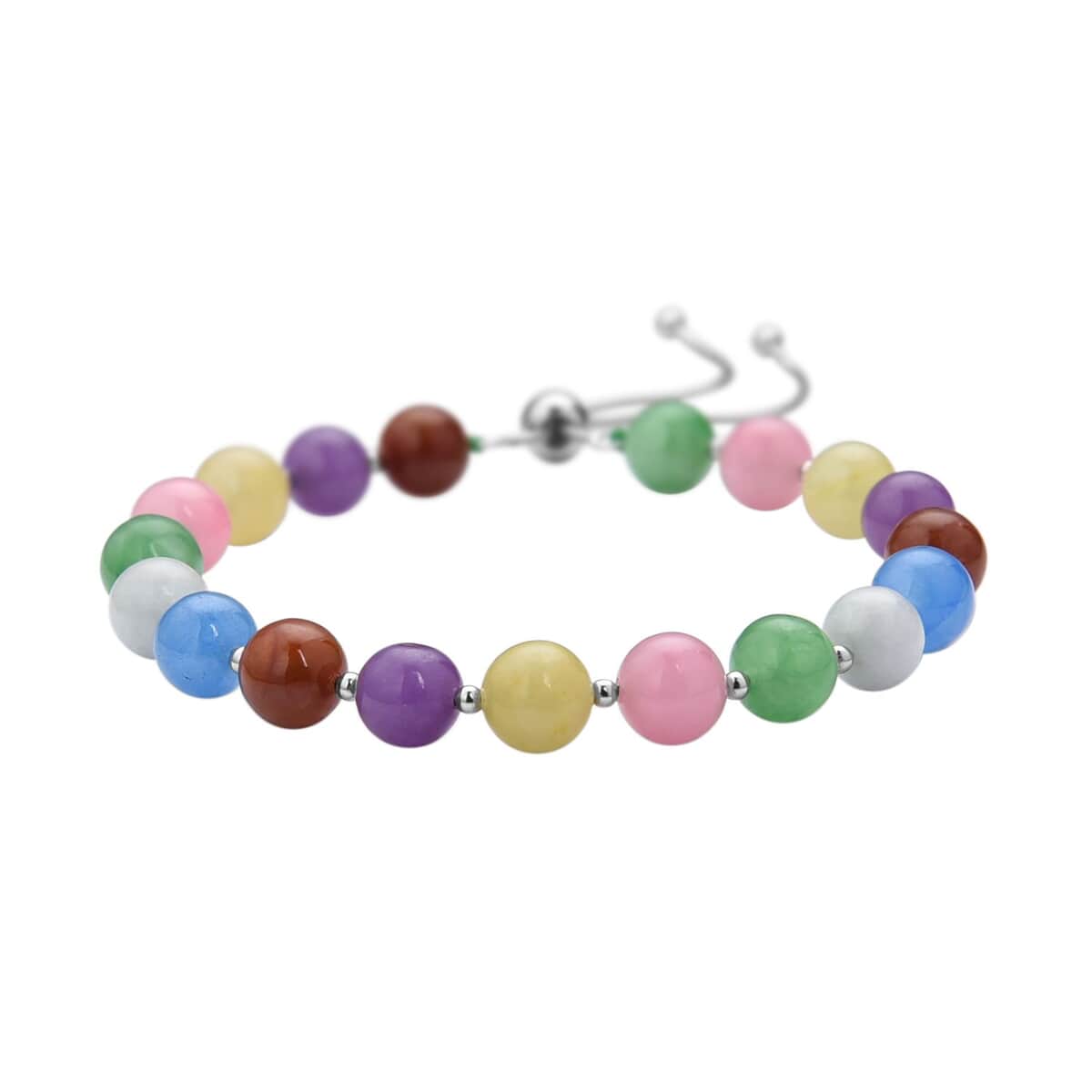 Multi Color Jade (D) Beaded Bolo Bracelet in Sterling Silver 70.00 ctw image number 2