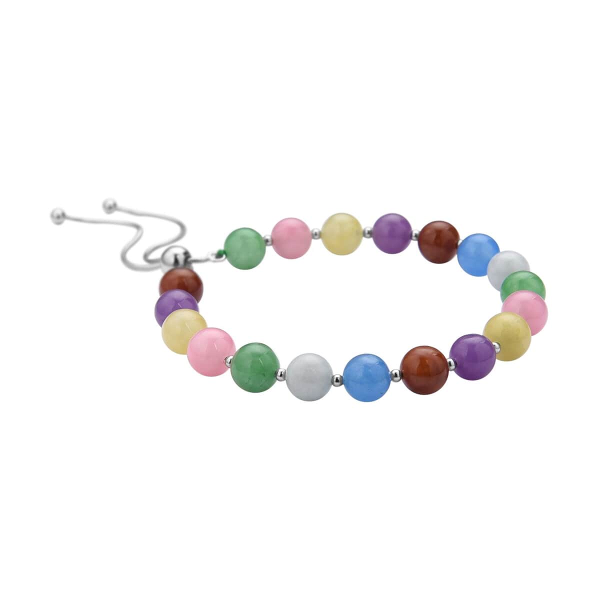 Multi Color Jade (D) Beaded Bolo Bracelet in Sterling Silver 70.00 ctw image number 3