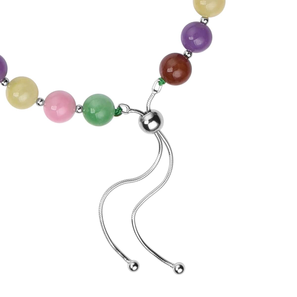 Multi Color Jade (D) Beaded Bolo Bracelet in Sterling Silver 70.00 ctw image number 5