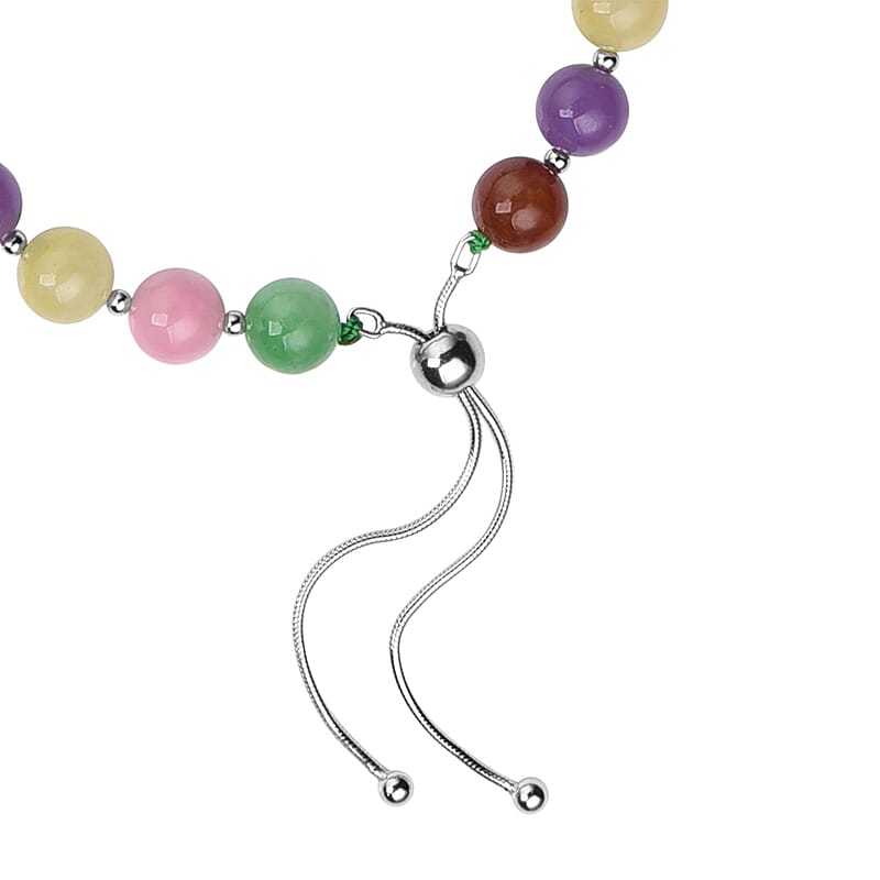Multi Color Jade (D) Beaded Bolo Bracelet in Sterling Silver 70.00 ctw