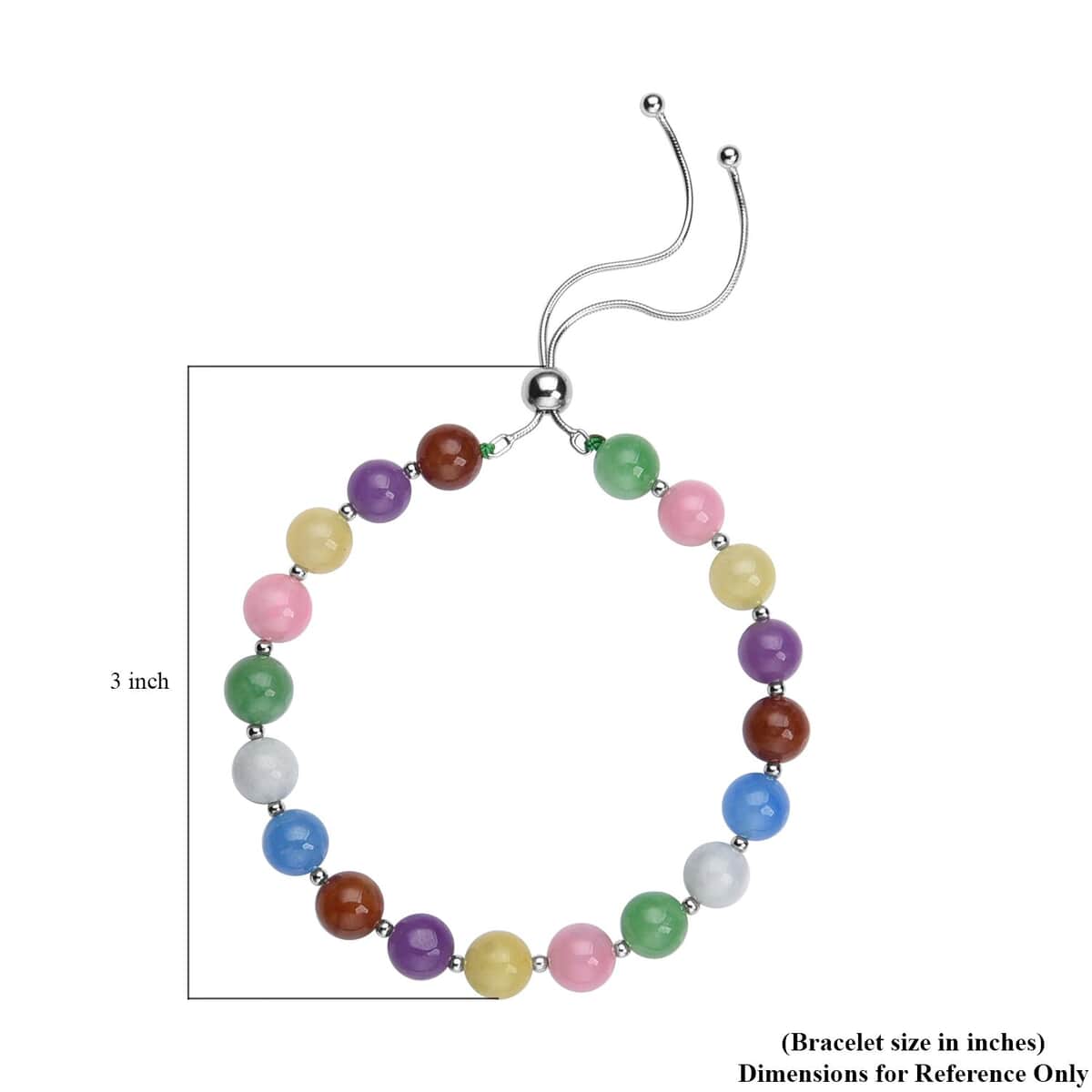 Multi Color Jade (D) Beaded Bolo Bracelet in Sterling Silver 70.00 ctw image number 6