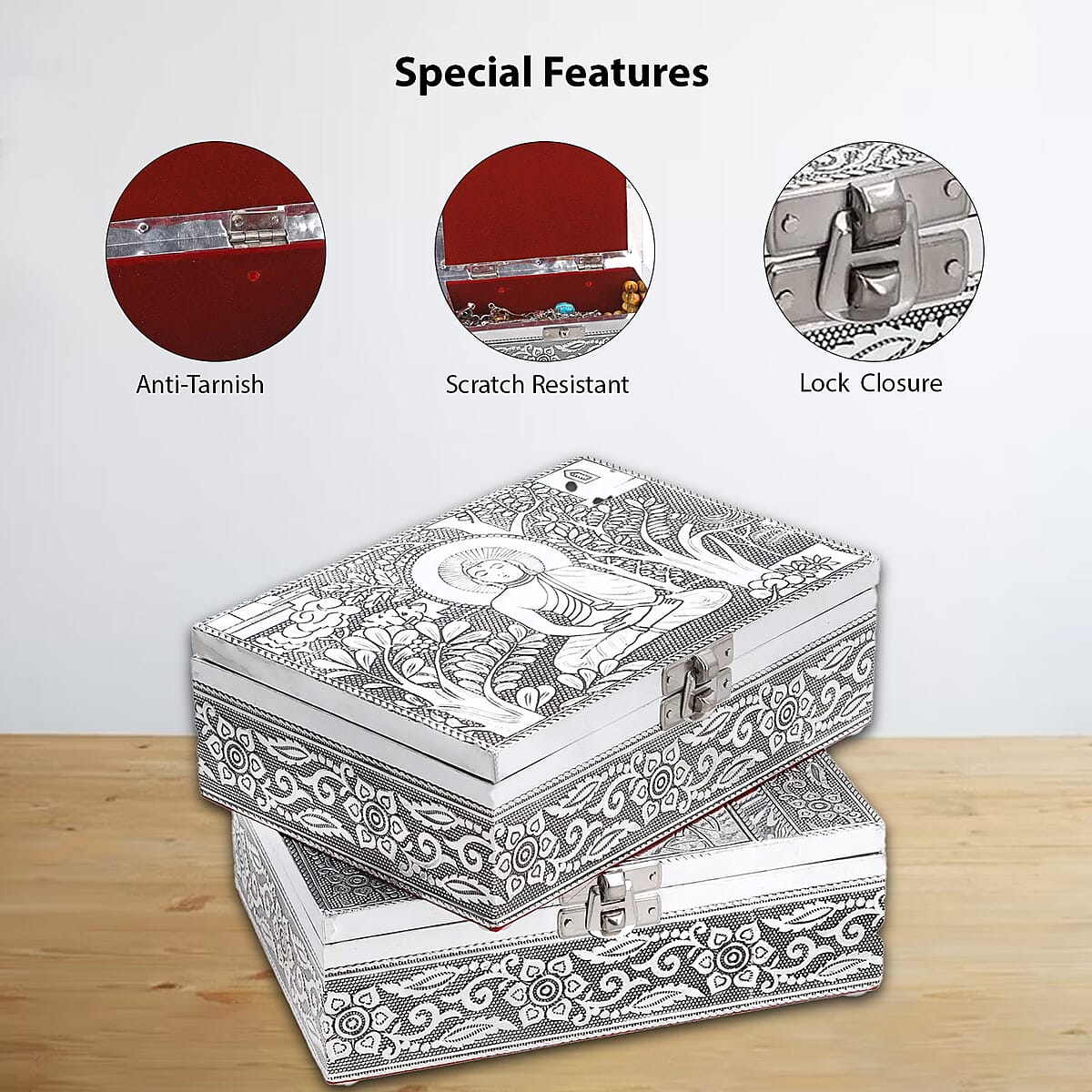 Set of 2 Aluminum Oxidized Buddha Embossed Jewelry Storage Box image number 1