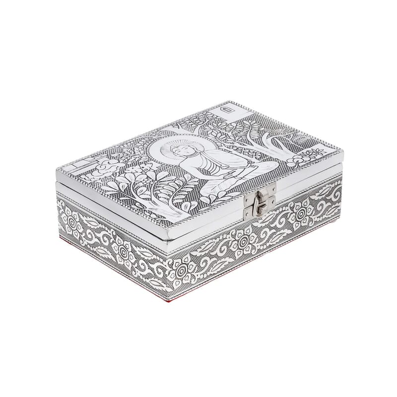 Set of 2 Aluminum Oxidized Buddha Embossed Jewelry Storage Box