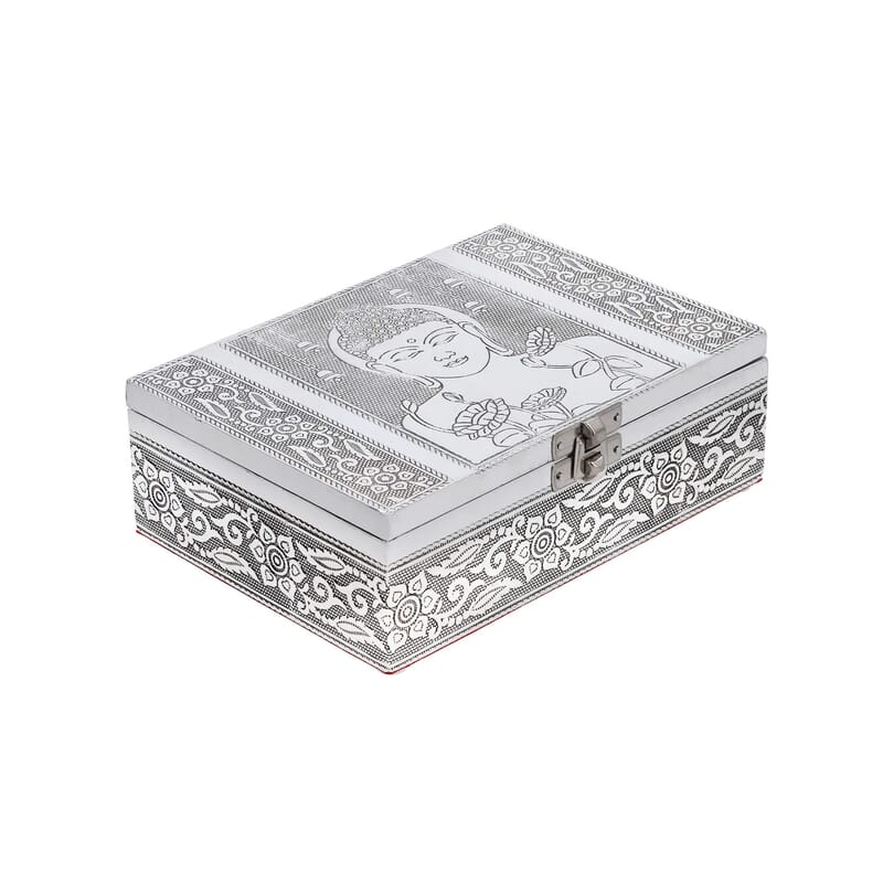 Set of 2 Aluminum Oxidized Buddha Embossed Jewelry Storage Box