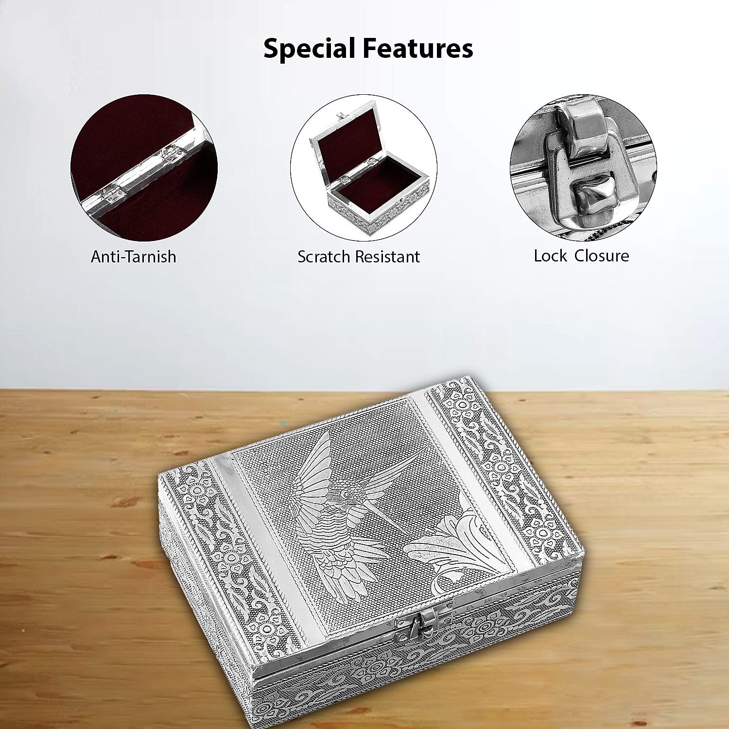 Set of 2 Aluminium Oxidized Woodpecker and Singing Bird Embossed Jewelry Storage Box