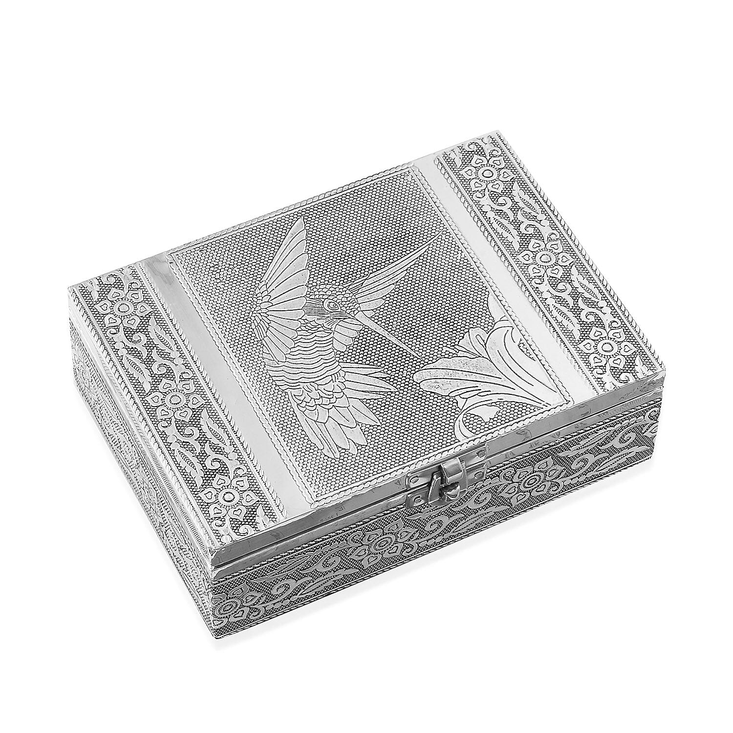Set of 2 Aluminium Oxidized Woodpecker and Singing Bird Embossed Jewelry Storage Box