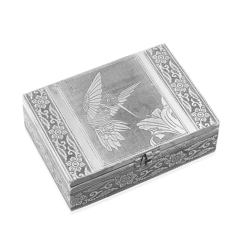 Set of 2 Aluminium Oxidized Woodpecker and Singing Bird Embossed Jewelry Storage Box