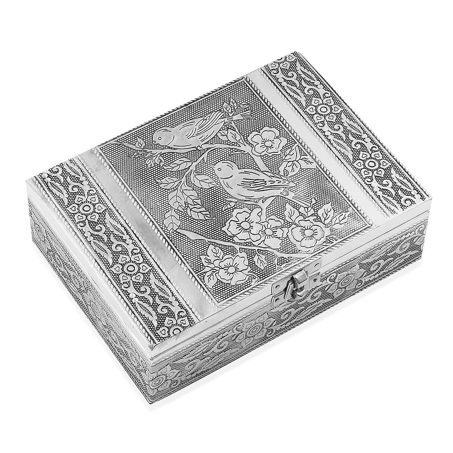 Set of 2 Aluminium Oxidized Woodpecker and Singing Bird Embossed Jewelry Storage Box