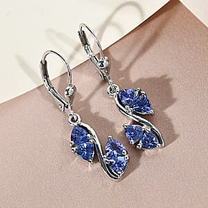 D'Joy Tanzanite Earrings , Tanzanite Dangle Earrings , Lever Back Earrings , Platinum Over Sterling Silver Earrings 1.85 ctw