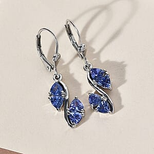 D'Joy Tanzanite Earrings , Tanzanite Dangle Earrings , Lever Back Earrings , Platinum Over Sterling Silver Earrings 1.85 ctw
