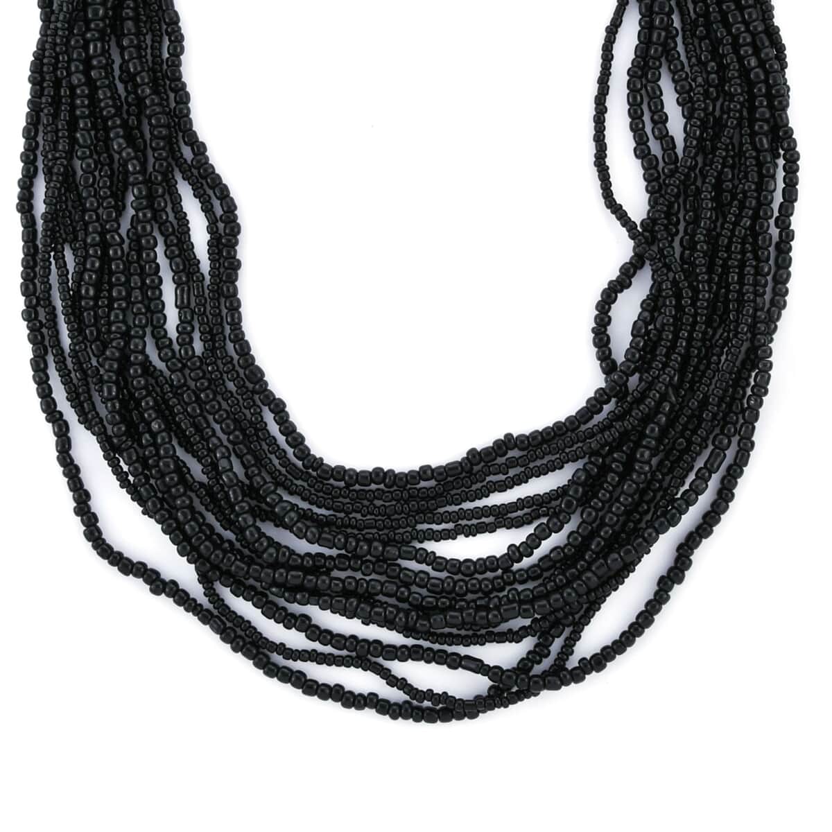 Black Seed Beaded Multi-Strand Necklace 20 Inches and Stretch Bracelet with Wooden Buckle image number 2