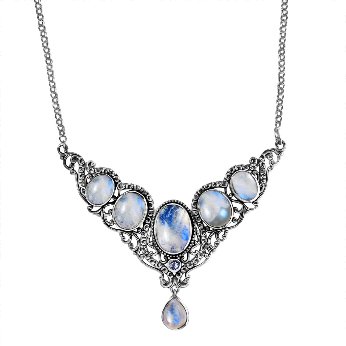 Artisan Crafted Rainbow Moonstone and Tanzanite Necklace 18 Inches in Sterling Silver 22.65 ctw image number 0